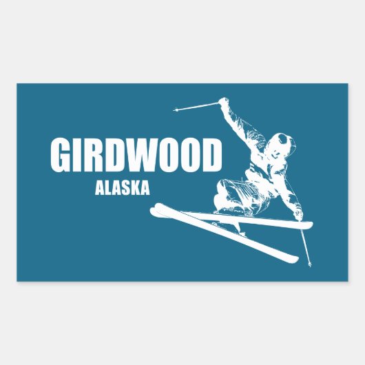 Girdwood Alaska Skier 長方形シール (正面)