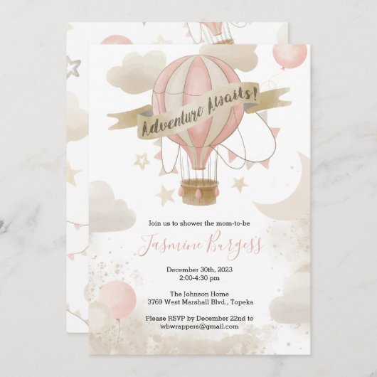 GIRLのためのアドベンチャーアウェイズベビーシャワー招待状 招待状 (正面/裏面)