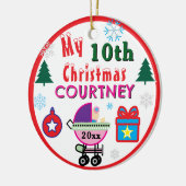 Girl 10th Christmas Doll Carriage Trees Any Age セラミックオーナメント (左)