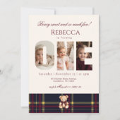 Girl 1st Birthday Teddy Bear Photo Winter 招待状 (正面)