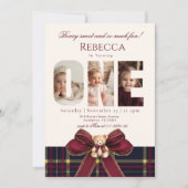 Girl 1st Birthday Teddy Bear Photo Winter 招待状 (正面)