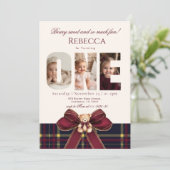 Girl 1st Birthday Teddy Bear Photo Winter 招待状 (スタンド正面)