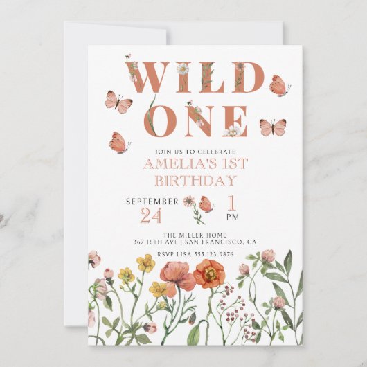 Girl 1st Birthday | Wild One Invitation 招待状 (正面)