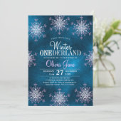 Girl 1st birthday Winter Onederland snowflakes  招待状 (スタンド正面)