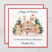 Girl 1st Christmas Gingerbread Santa Snowman Card シーズンカード (正面/裏面)