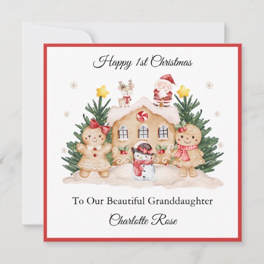 Girl 1st Christmas Gingerbread Santa Snowman Card シーズンカード (正面)