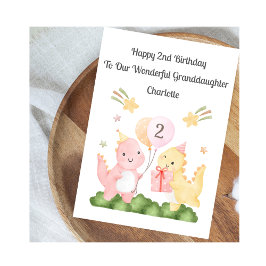Girl 2nd Birthday Balloon Dinosaurs Card カード