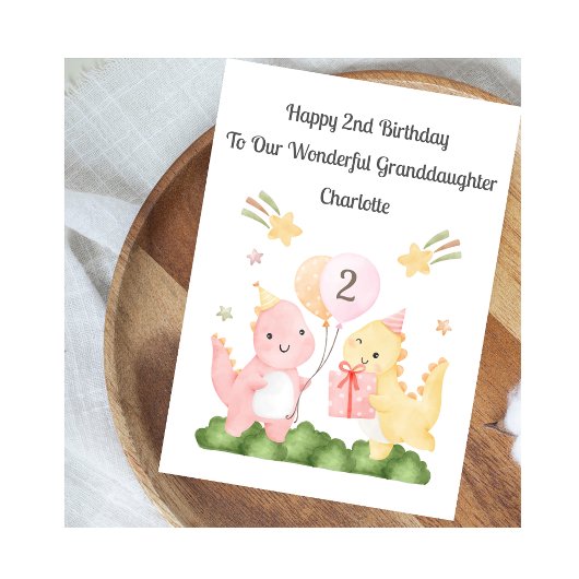 Girl 2nd Birthday Balloon Dinosaurs Card カード