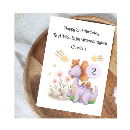 Girl 2nd Birthday Purple Dinosaur Card カード