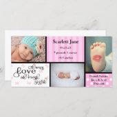 Girl 3 Photo Collage-Birth発表フォトカード 案内状 (正面/裏面)