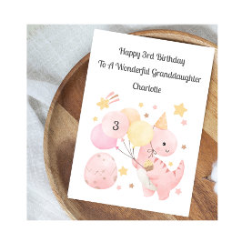 Girl 3rd Birthday Balloon Dinosaurs Card カード