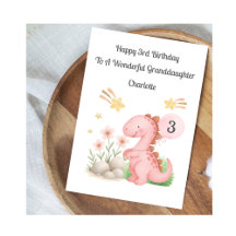 Girl 3rd Birthday Pink Orange Dinosaur Card