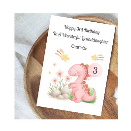 Girl 3rd Birthday Pink Orange Dinosaur Card カード