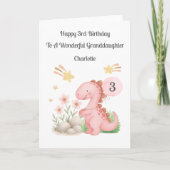 Girl 3rd Birthday Pink Orange Dinosaur Card カード (正面)