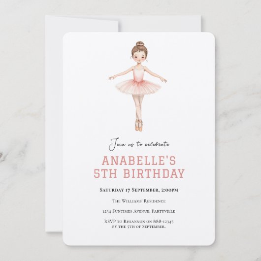 Girl 5th birthday ballet  招待状 (正面)