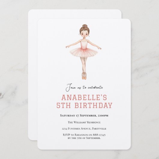 Girl 5th birthday ballet  招待状 (正面/裏面)