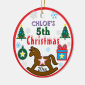 Girl 5th Christmas Horse Tree PHOTO セラミックオーナメント (左)