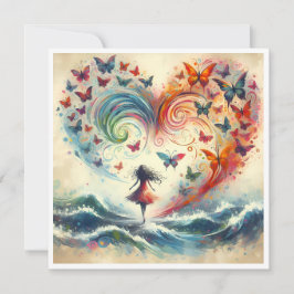 Girl above ocean waves with Butterflies シーズンカード
