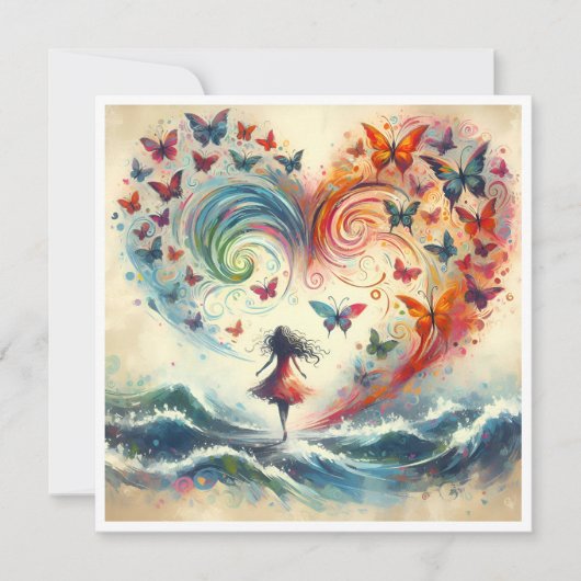 Girl above ocean waves with Butterflies シーズンカード (正面)