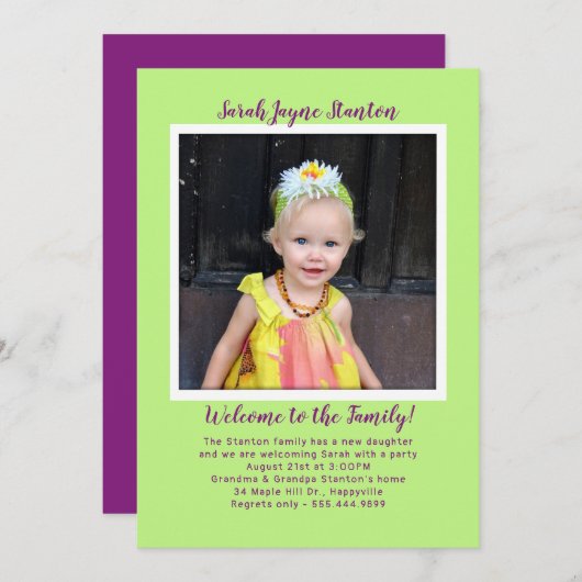 Girl Adoptionパーティー写真招待状テンプレート 招待状 (正面/裏面)