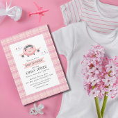 Girl Airplane Clouds Cute Baby Shower Pink Grey 招待状