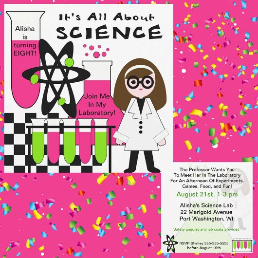Girl All About Science Birthday Party招待 招待状