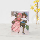 Girl and boy ice skating - Florence Hardy カード (黄色い花)