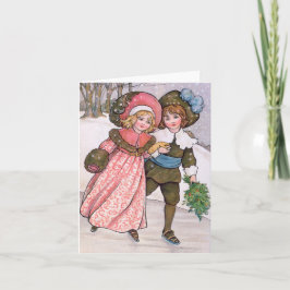 Girl and boy ice skating - Florence Hardy カード