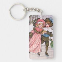 Girl and boy ice skating - Florence Hardy キーホルダー