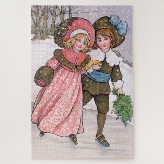 Girl and boy ice skating - Florence Hardy ジグソーパズル (縦)