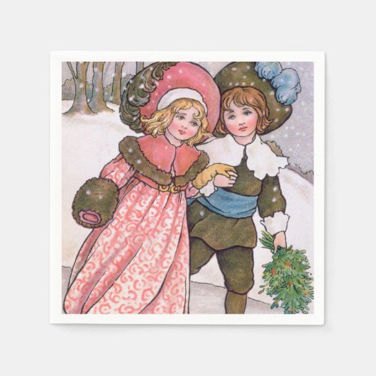 Girl and boy ice skating - Florence Hardy スタンダードカクテルナプキン (正面)