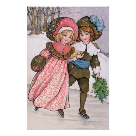 Girl and boy ice skating - Florence Hardy ポスター