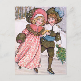 Girl and boy ice skating - Florence Hardy ポストカード