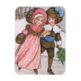 Girl and boy ice skating - Florence Hardy マグネット