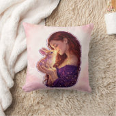 Girl and Bunny Love Throw Pillow クッション (ブランケット)
