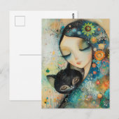 GIRL AND CAT ART JIGSAW PUZZLE ポストカード (正面/裏面)