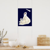 Girl and Cat in White Dresses Watching Shooting St ポスター (キッチン)