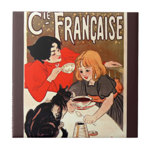Girl and Cat, Vintage Poster, Alexandre Steinlen タイル