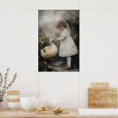 Girl And Duck Vintage Art Print, Rustic ポスター (キッチン)