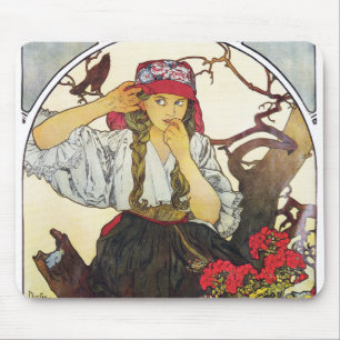Girl and Geranium, Mucha マウスパッド
