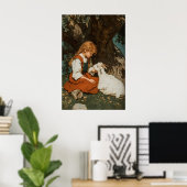 Girl And Goat Print, Antique Printable Art, Rustic ポスター (ホームオフィス)