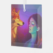 Girl and her Wolf AIがファンタジーアートを生ポップ・アートの成 ガラスオーナメント (正面左)