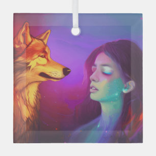 Girl and her Wolf AIがファンタジーアートを生ポップ・アートの成 ガラスオーナメント