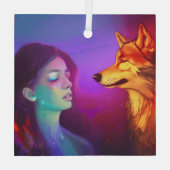 Girl and her Wolf AIがファンタジーアートを生ポップ・アートの成 ガラスオーナメント (裏面)