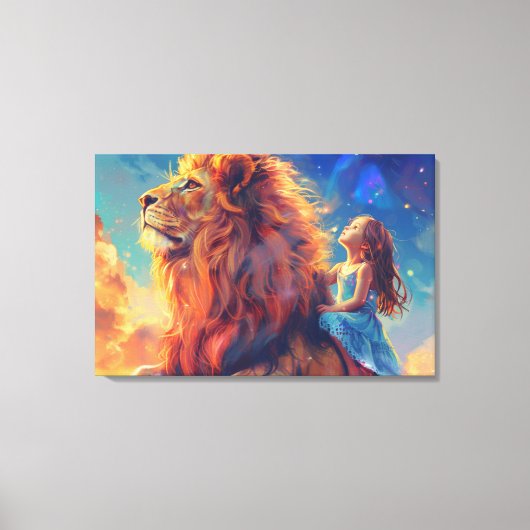 Girl and Lion - Children's Wall Art, 威厳のある Lion キャンバスプリント (正面)