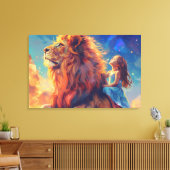Girl and Lion - Children's Wall Art, 威厳のある Lion キャンバスプリント (インサイチュ (リビング))
