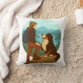 Girl and Mountain Dog Adventure Illustration クッション (ブランケット)