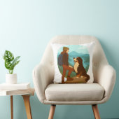 Girl and Mountain Dog Adventure Illustration クッション (椅子)