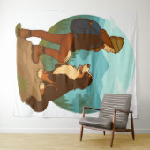 Girl and Mountain Dog Adventure Illustration タペストリー (インサイチュ(横))