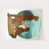 Girl and Mountain Dog Adventure Illustration タペストリー (正面(横))